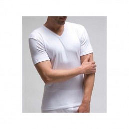 Blanco 750 RAPIFE 60-64 ( Precio de Caja de 6 Uds ) CAMISETA HOMBRE ALGODON MANGA CORTA CUELLO PICO Foto