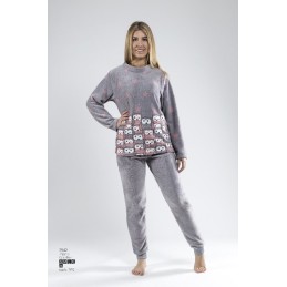 2942 LIN PIJAMA MUJER CORAL ESTRELLAS BUHOS