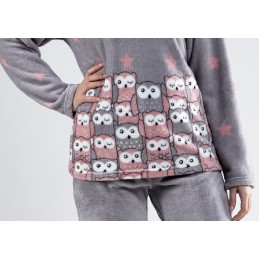 2942 LIN PIJAMA MUJER CORAL ESTRELLAS BUHOS