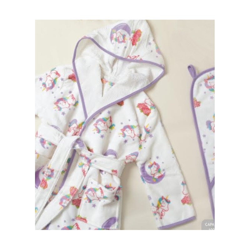 UNICORNIO ARCO BALENO ALBORNOZ NIÑA CON CAPUCHA ESTAMPADO UNICORNIO ARCO BALENO ALBORNOZ NIÑA CON CAPUCHA ESTAMPADO