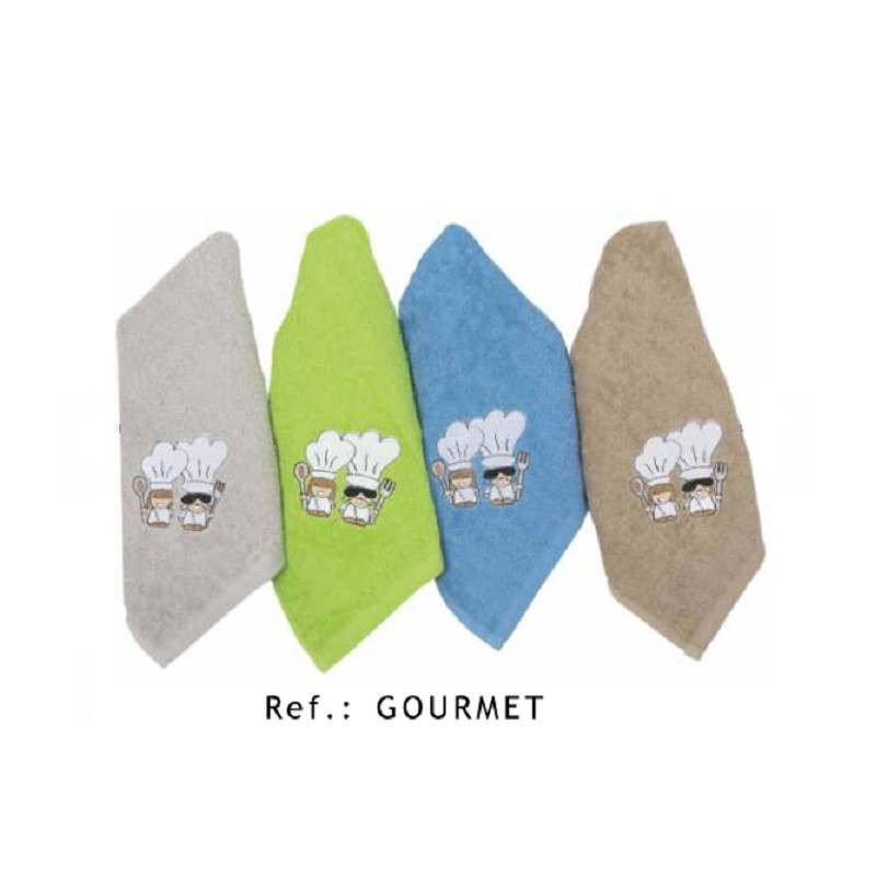 GOURMET FIOTEX ESTUCHE 4 PAÑOS COCINA BORDADOS