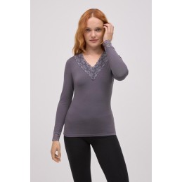 GRAPHITE 70034 YSABEL MORA CAMISETA TERMICA MUJER PICO ENCAJE GRAPHITE 70034 YSABEL MORA CAMISETA TERMICA MUJER PICO ENCAJE