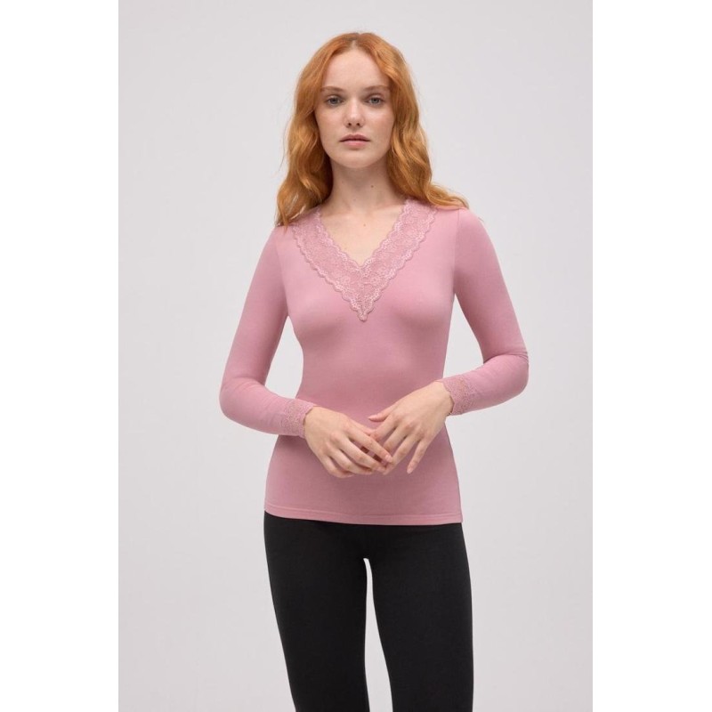 COSMETIC 70034 YSABEL MORA CAMISETA TERMICA MUJER PICO ENCAJE COSMETIC 70034 YSABEL MORA CAMISETA TERMICA MUJER PICO ENCAJE