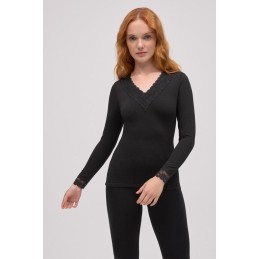 NEGRO 70034 YSABEL MORA CAMISETA TERMICA MUJER PICO ENCAJE NEGRO 70034 YSABEL MORA CAMISETA TERMICA MUJER PICO ENCAJE
