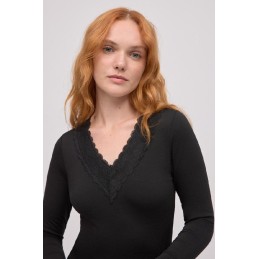 70034 YSABEL MORA CAMISETA TERMICA MUJER PICO ENCAJE Negro Foto 70034 YSABEL MORA CAMISETA TERMICA MUJER PICO ENCAJE Negro Foto