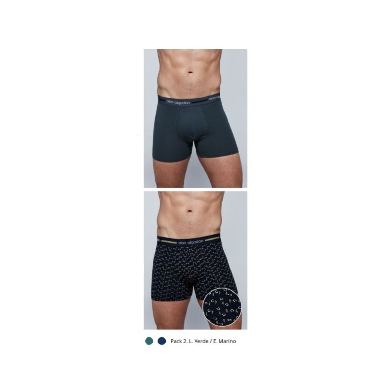 MNO/VERDE PB701 DON ALGODON PACK-2 BOXER HOMBRE FANTASIA GOMA VISTA