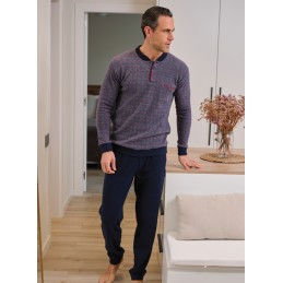 255603 MUSLHER PIJAMA HOMBRE PUNTO MILANO CUADRITOS RAYADOS