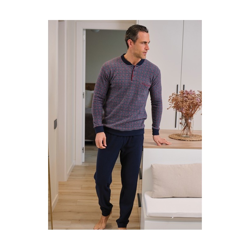 255603 MUSLHER PIJAMA HOMBRE PUNTO MILANO CUADRITOS RAYADOS