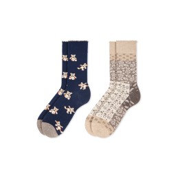 002 BEIGE/MARINO 0214022 SOXLAND PACK-2 CALCETIN MUJER OSITOS FLORES