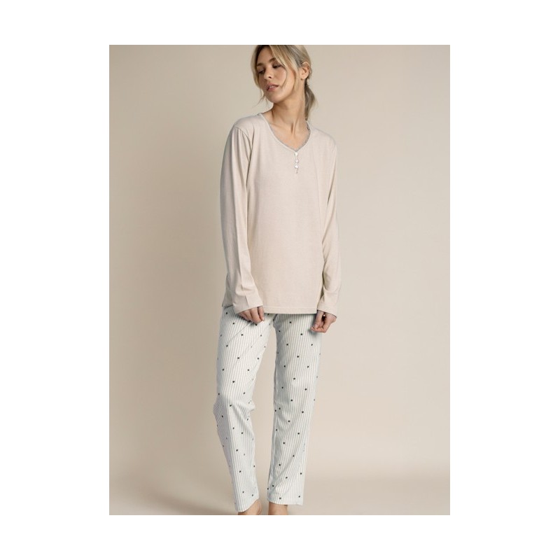 BEIG 63610 ADMAS PIJAMA MUJER RAYAS ESTRELLAS BEIG 63610 ADMAS PIJAMA MUJER RAYAS ESTRELLAS