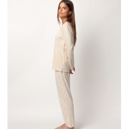 63610 ADMAS PIJAMA MUJER RAYAS ESTRELLAS Beige Foto