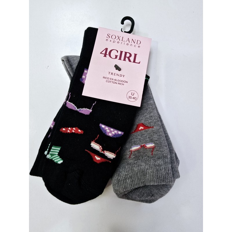 NEGRO/GRIS 0112011 ROPA INTERIOR SOXLAND PACK-2 CALCETIN MUJER ALGODON FANTASIA NEGRO/GRIS 0112011 ROPA INTERIOR SOXLAND PACK-2 CALCETIN MUJER ALGODON FANTASIA