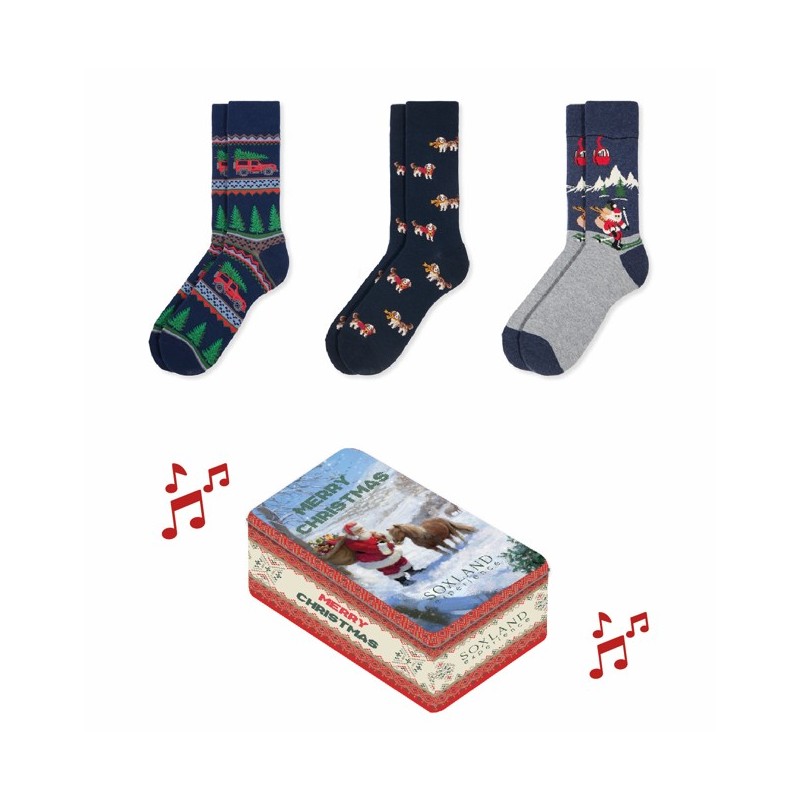0314262 SOXLAND CAJA METAL MUSICAL NAVIDAD 3 PARES CALCETIN HOMBRE