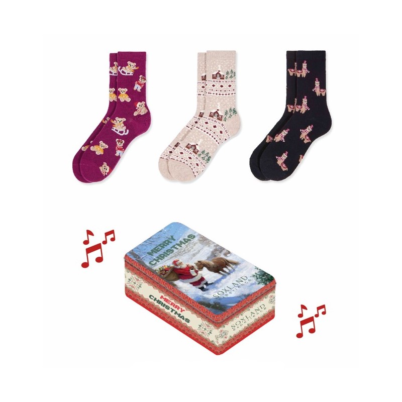 0314263 SOXLAND CAJA METAL MUSICAL NAVIDAD 3 PARES CALCETIN MUJER
