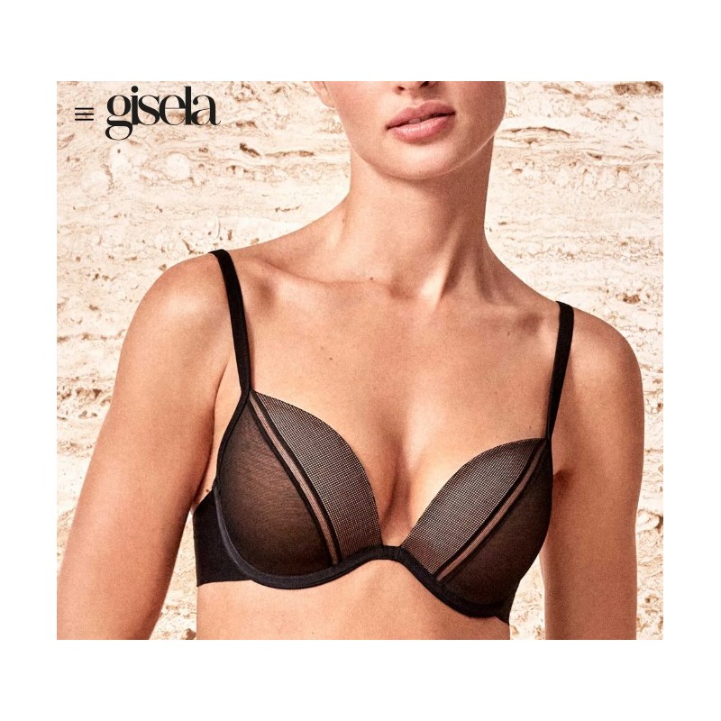 1 10076T B GISELA SUJETADOR DOBLE PUSH UP ESCOTADO Negro Foto