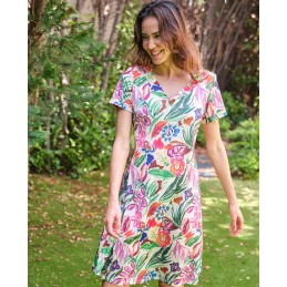 269034 MUSLHER VESTIDO MUJER HOJAS FLORES
