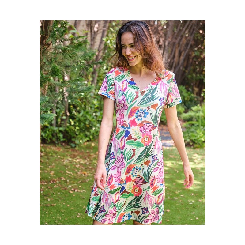 269034 MUSLHER VESTIDO MUJER HOJAS FLORES