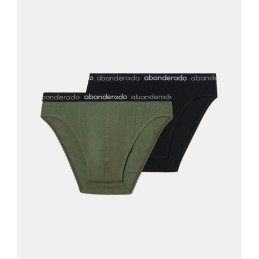 1TA KAKI/NEGRO AA595 ABANDERADO PACK-2 SLIP HOMBRE ALGODON ELASTICO
