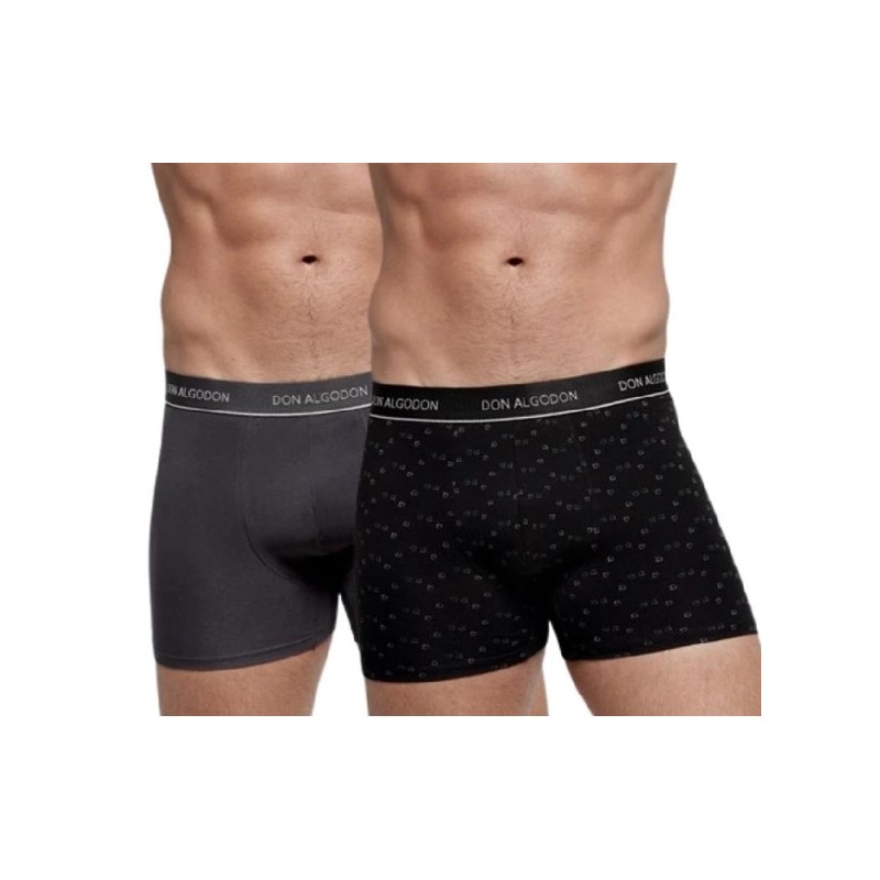 GRIS/NEGRO PB723 DON ALGODON PACK-2 BOXER HOMBRE FANTASIA GOMA VISTA