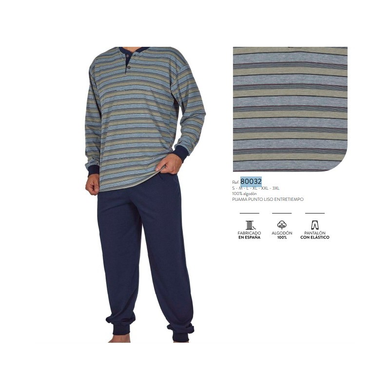 80032 DORMEN M-3XL PIJAMA HOMBRE ALGODON FINO RAYAS