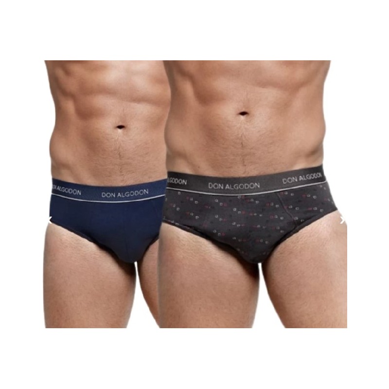 MARI/GRIS PS723 DON ALGODON PACK-2 SLIP HOMBRE FANTASIA GOMA VISTA
