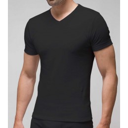 Negro 3117 RAPIFE NEGRO CAMISETA HOMBRE ALGODON MANGA CORTA CUELLO PICO Foto 5674