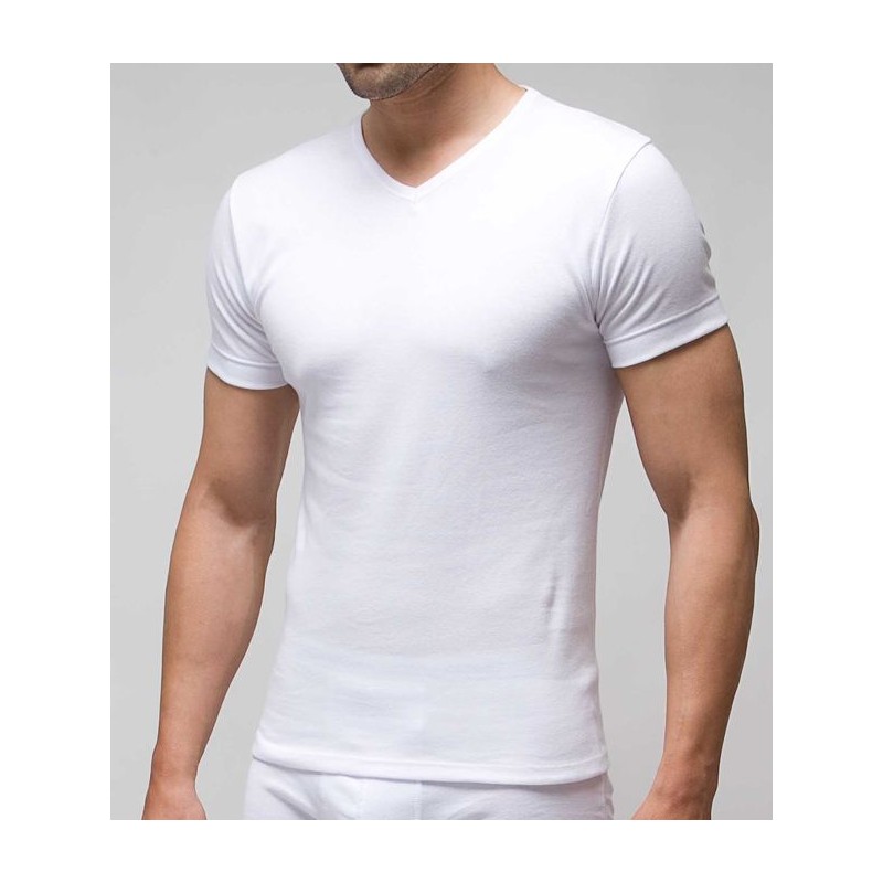 Blanco 3117 RAPIFE BLANCO CAMISETA HOMBRE ALGODON MANGA CORTA CUELLO PICO Foto 5675 Blanco 3117 RAPIFE BLANCO CAMISETA HOMBRE ALGODON MANGA CORTA CUELLO PICO Foto 5675